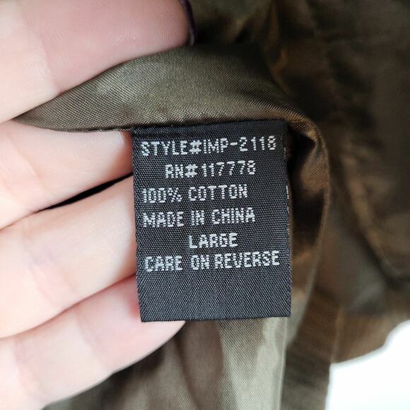 Aziz Womens Olive Cotton Embroidered‎ Flap Pockets One Button Blazer Jacket Sz L - Picture 9 of 12